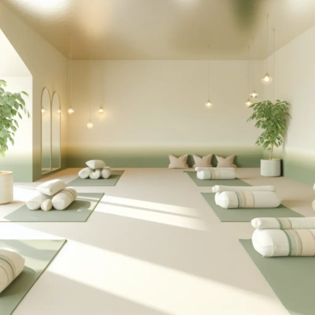 Spokojna sala studia jogi JogaHubPL przygotowana do praktyki