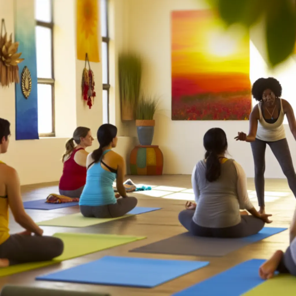 Instruktorzy jogi prowadzący grupowe zajęcia i warsztaty w studio