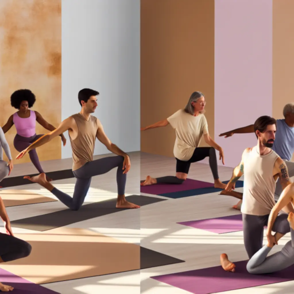 Grupa uczestników w trakcie łagodnych zajęć jogi w studio